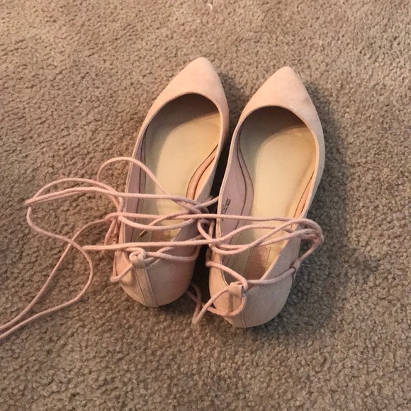 blush lace up flats